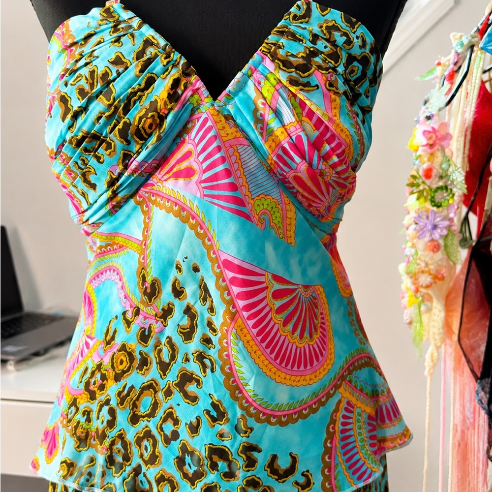 Italian Vibrant Turquoise & Pink Printed Maxi two piece - Picture 2 of 6